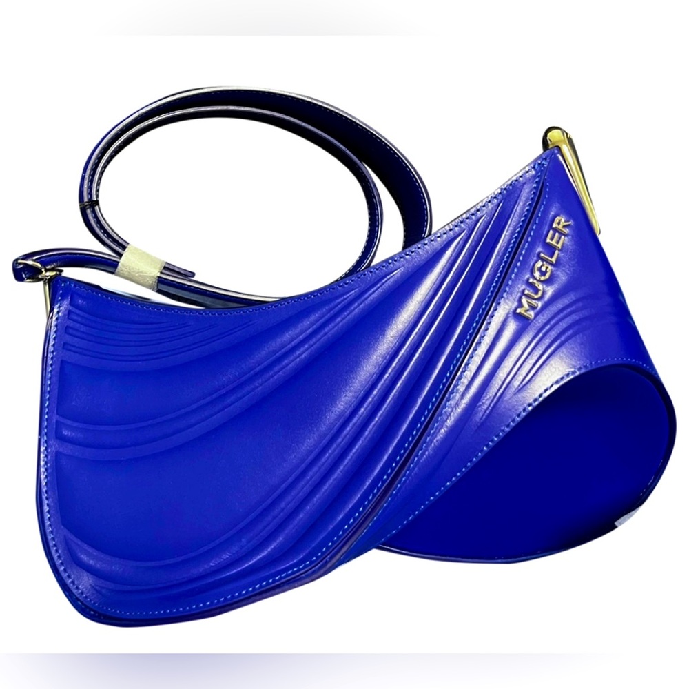 Mugler Spiral Curve 01 Medium Shoulder Bag in Electric Blue NWT (CardDustBag)